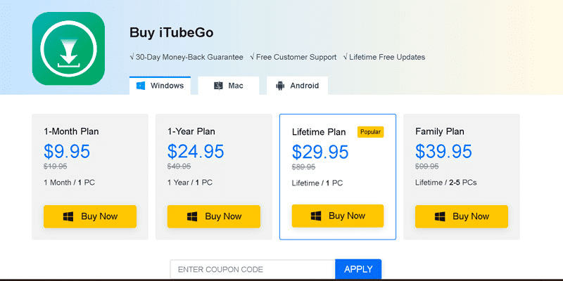 iTubeGo Pricing 